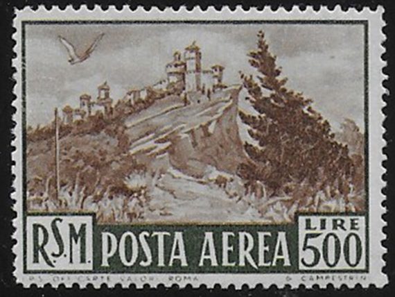 San Marino 1951 L. 500 veduta MNH Sass PA n. 97