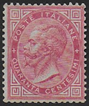 1863-65 Italia VE II 40c. rosa carminio Torino MH Sassone n. T20