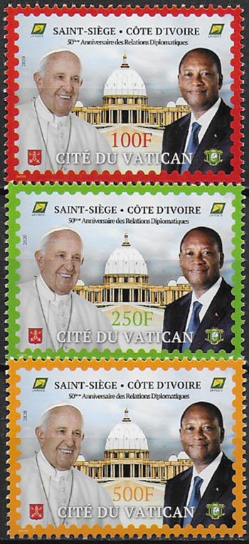 2020 Costa d'Avorio 3v. congiunta Vaticano