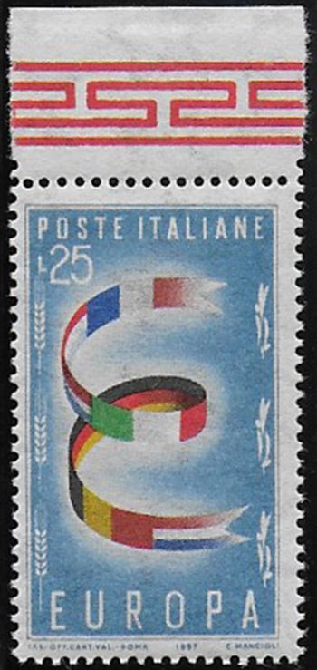 1957 Italia Europa Lire 25 variety MNH Sassone n. 817b