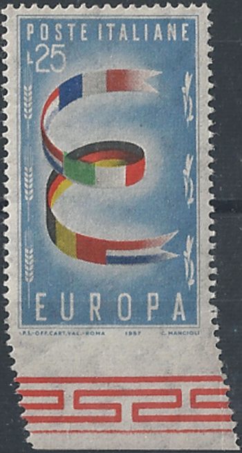 1957 Italia Europa Lire 25 varietà MNH Sass n. 817e