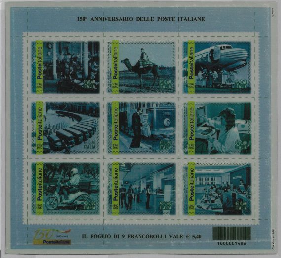 2012 Italia 150 Poste MS in lamina d'argento MNH