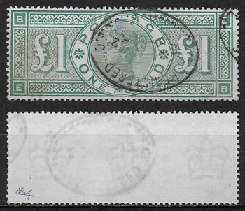 1891 Gran Bretagna £1 green cancelled SG n. 212