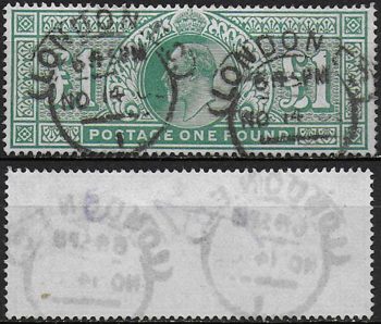 1902 Gran Bretagna £1 green cancelled SG n. 266