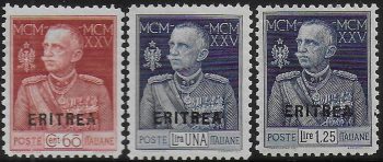 1925-26 Eritrea VE III Jubilee p.11 bc. MNH Sassone n. 96/98