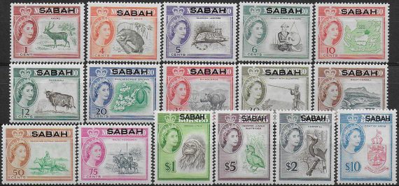 1964-65 Sabah Elizabeth II 16v. MNH SG n. 408/23