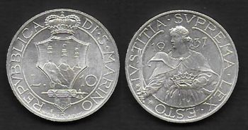 1937 San Marino Lire 10 FDC Giustizia in argento