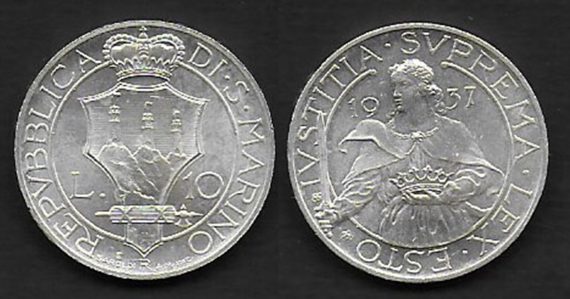 1937 San Marino Lire 10 FDC Giustizia in argento