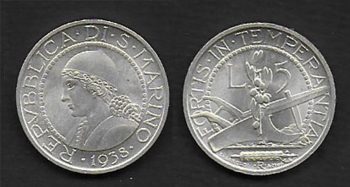 1938 San Marino Lire 5 in argento FDC