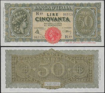 1944 Lire 50 Italia turrita FDS Gigante Rif BI 13A