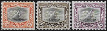 1913-18 Zanzibar Dhow 3v. MNH SG n. 260c/60e