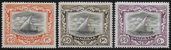 1913-18 Zanzibar Dhow 3v. MNH SG n. 260c/60e