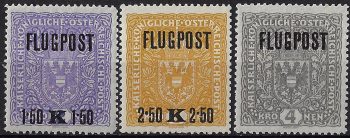 1918 Austria "FLUGPOST" 3v. MNH Unificato  1/3
