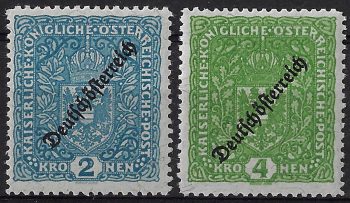 1918 Austria Aquila 2v. p 11,5 MNH Unificato  184a+187a