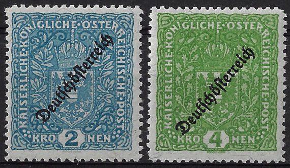 1918 Austria Aquila 2v. p 11,5 MNH Unificato  184a+187a