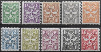 1925 Malta postage due Malta Cross 10v. MNH SG n. D11/20