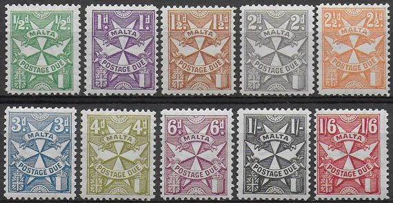 1925 Malta postage due Malta Cross 10v. MNH SG n. D11/20