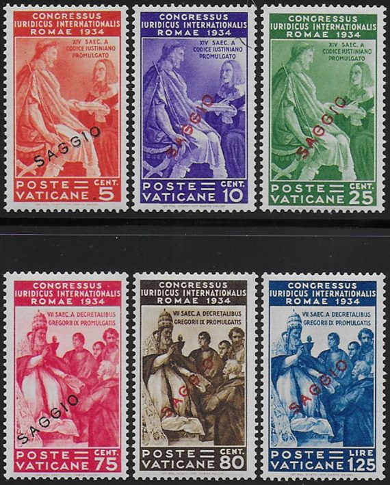 1935 Vaticano congresso giuridico SAGGIO 6v. MNH