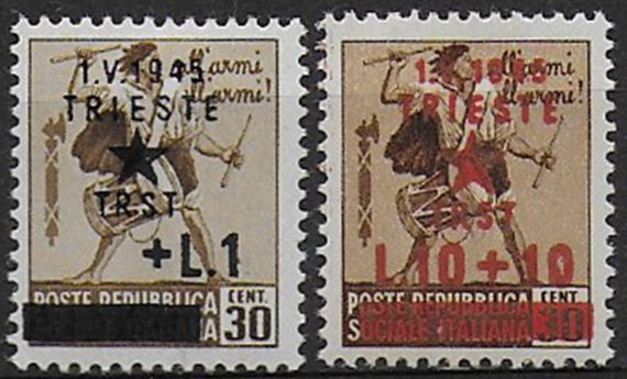 1945 Trieste jugoslava 2v. MH Sass n. 12/13
