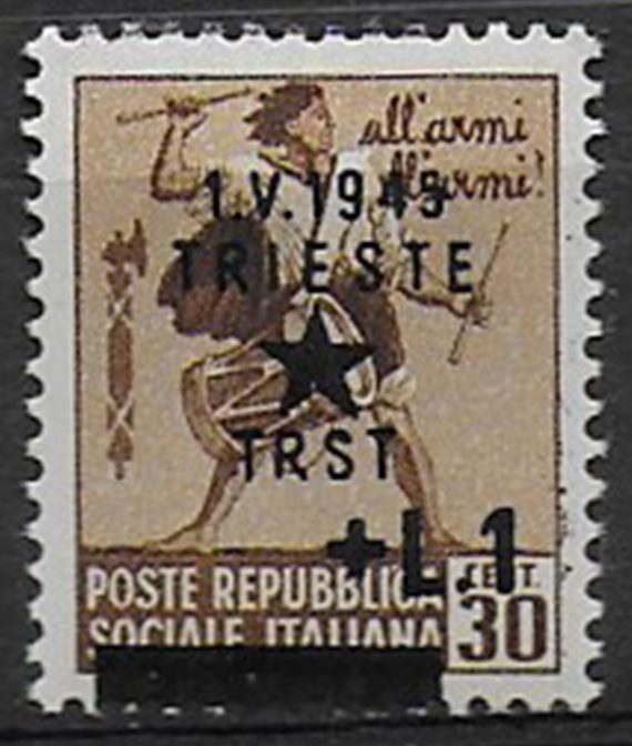 1945 Trieste jugoslava 1 L su 30c. MH varietà Sass n. 12e