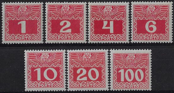 1908-10 Austria segnatasse sottile MNH Unificato n. 34B/43B