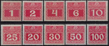 1908-10 Austria segnatasse 10v. MNH Unificato n. 34/43