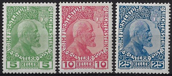 1912 Liechtenstein 3v. MNH Unificato n. 1/3