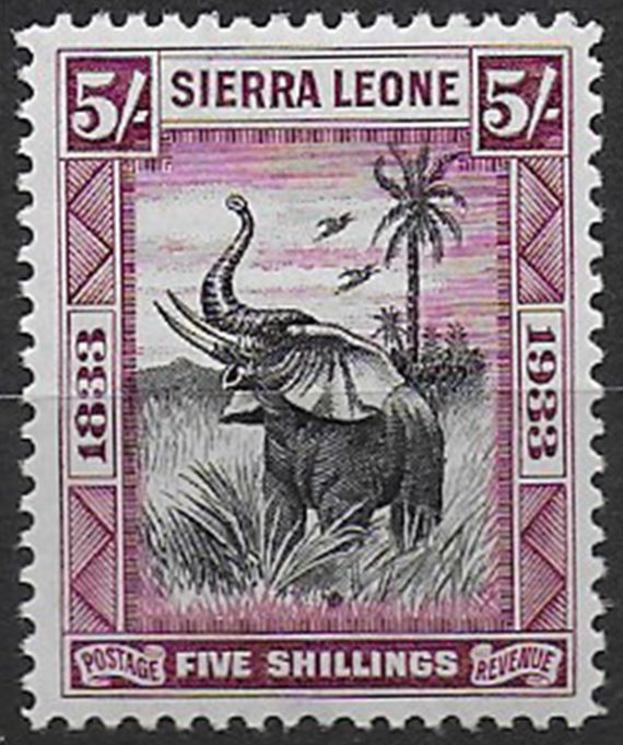 1933 Sierra Leone 5s. elefante MNH SG n. 178