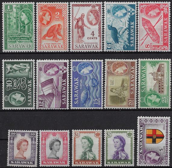 1955-59 Sarawak Elisabetta II 15v. MNH SG n. 188/202