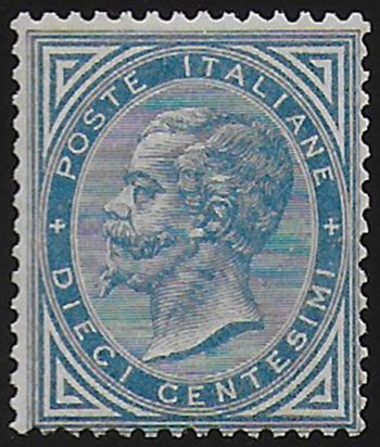 1877 Italia VE II 10c. azzurro MNH Sassone n. 27