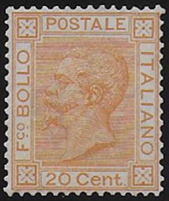 1877 Italia VE II 20c. arancio bc MNH Sassone n. 28