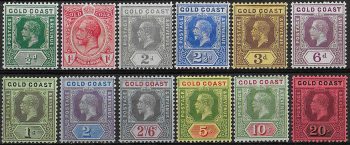 1913-21 Gold Coast Giorgio V 12v. MH SG n. 71/84