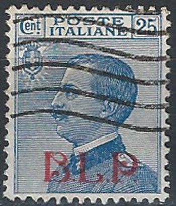 1921 Italia VE III 25c. azzurro BLP cancelled Sassone n. 3