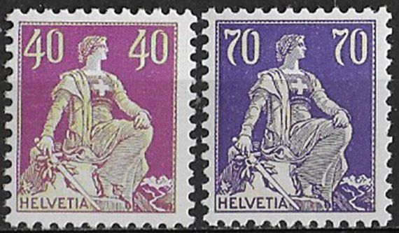 1924-25 Svizzera Helvetia 2v. goffrata MNH Unificato n. 206a/07a