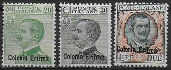 1925 Eritrea VE III overprinted 3v. MNH Sassone n. 93/95