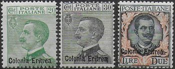 1925 Eritrea VE III overprinted 3v. mc MNH Sassone n. 93/95