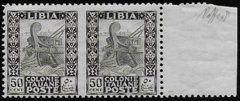 1927 Libia 50c. coppia varietà MNH Sassone n. 64k