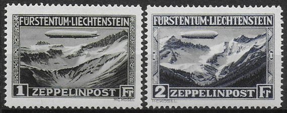 1931 Liechtenstein aerea 2v. MNH Unificato A n. 7/8