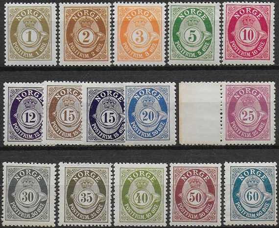 1909-20 Norvegia 15v. MNH Unificato n. 69/83