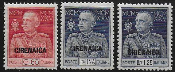 1925-26 Cirenaica Giubileo 3v. bc MNH Sassone n. 23/25