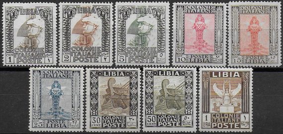 1924-29 Libia Pittorica 9v. bc. MNH Sassone n. 44/51+53