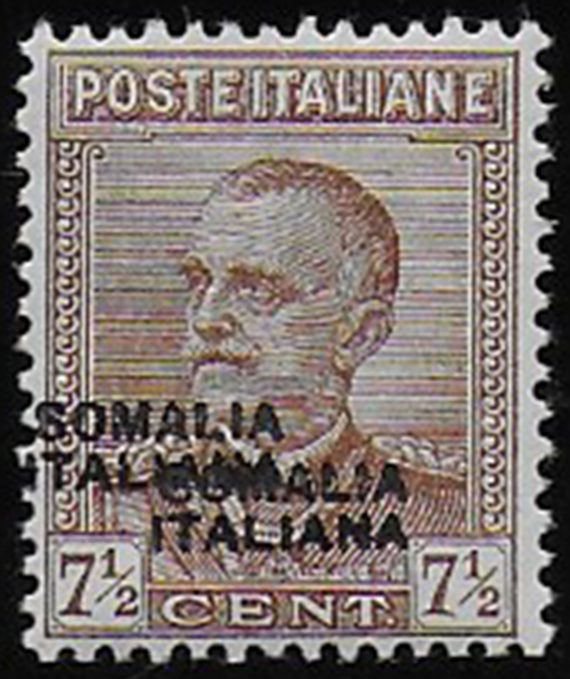 1928 Somalia cent. 7 ½ bruno due soprastampe MNH Sassone n. 116aa