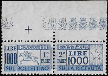 1954 Italia postal parcels Lire 1.000 Cavallino bfc MNH Sassone n. 81/I