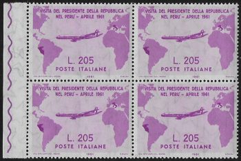 1961 Italia Gronchi rosa blocco di quattro MNH Sassone n. 921