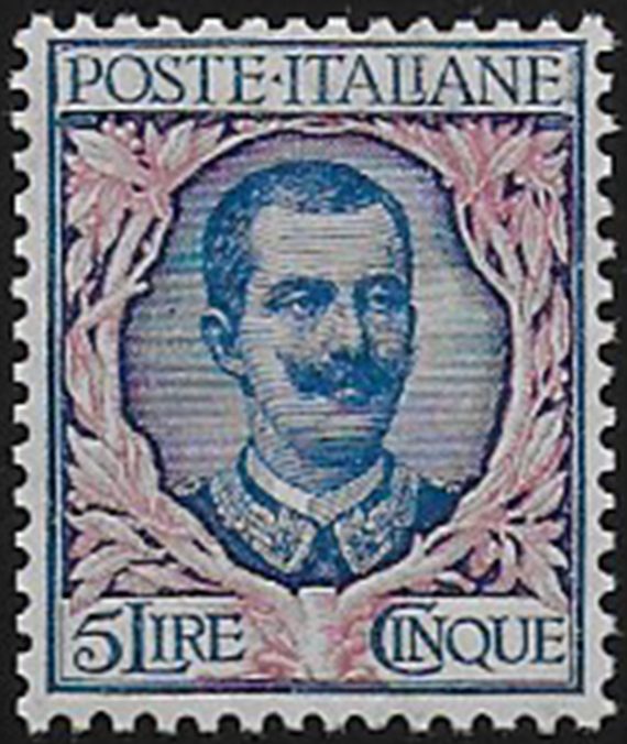 1901 Italia VE III Lire 5 azzurro rosa bc MNH Sassone n.78