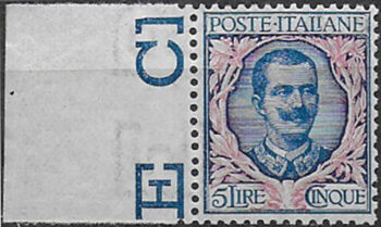 1901 Italia VE III Lire 5 azzurro rosa bfc MNH Sassone n.78