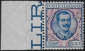 1901 Italia VE III Lire 5 azzurro rosa bf MNH Sassone n.78