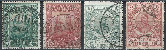 1910 Italia Garibaldi 4v. cancelled Sassone n. 87/90