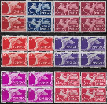 1945-52 Italia express stamps blk 4 MNH Sassone n. 25/31