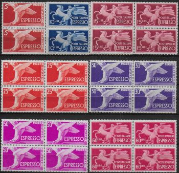 1945-52 Italia express stamps blk 4 MNH Sassone n. 25/31